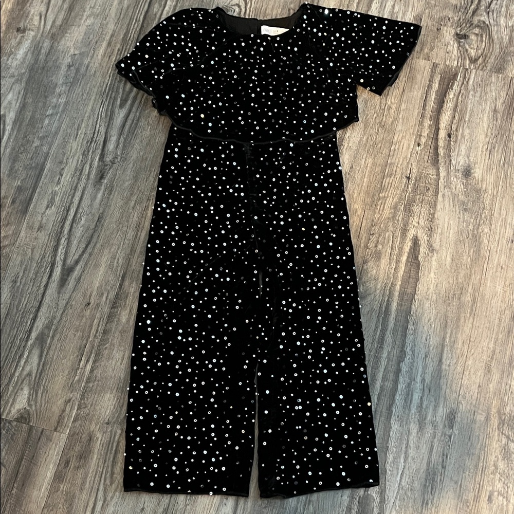 Zara Kids Black velvet pantsuit with pearl and rhinestone attachments.